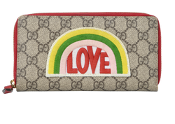 Gucci GG & Love Rainbow Long Zip Wallet, Canvas, Brown/Red, 4764130959,2*